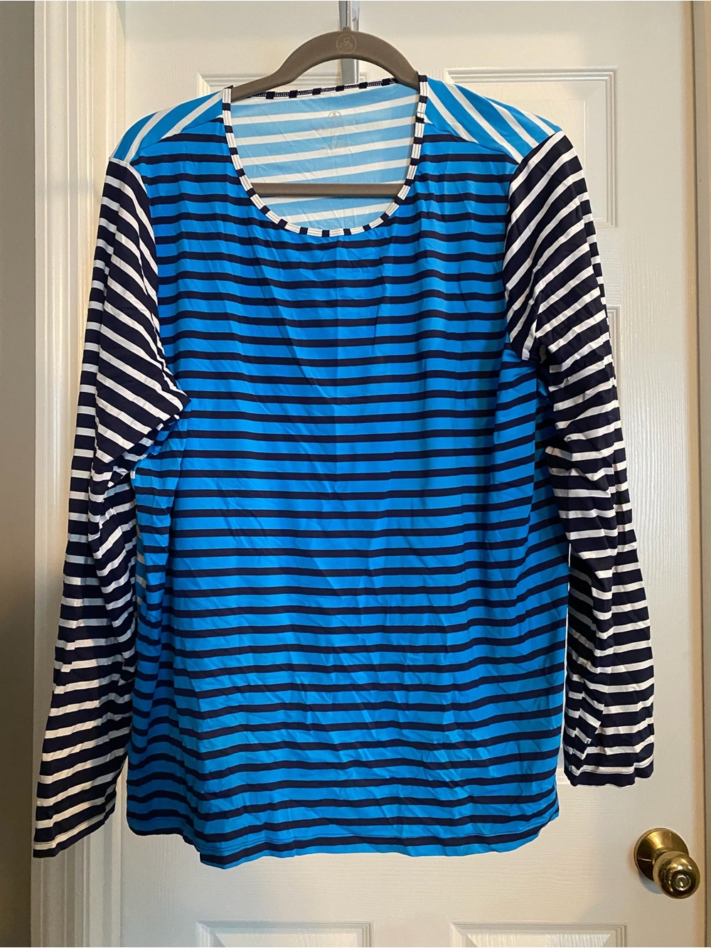 Lands' End Blue and Navy Striped Long-Sleeve Tee